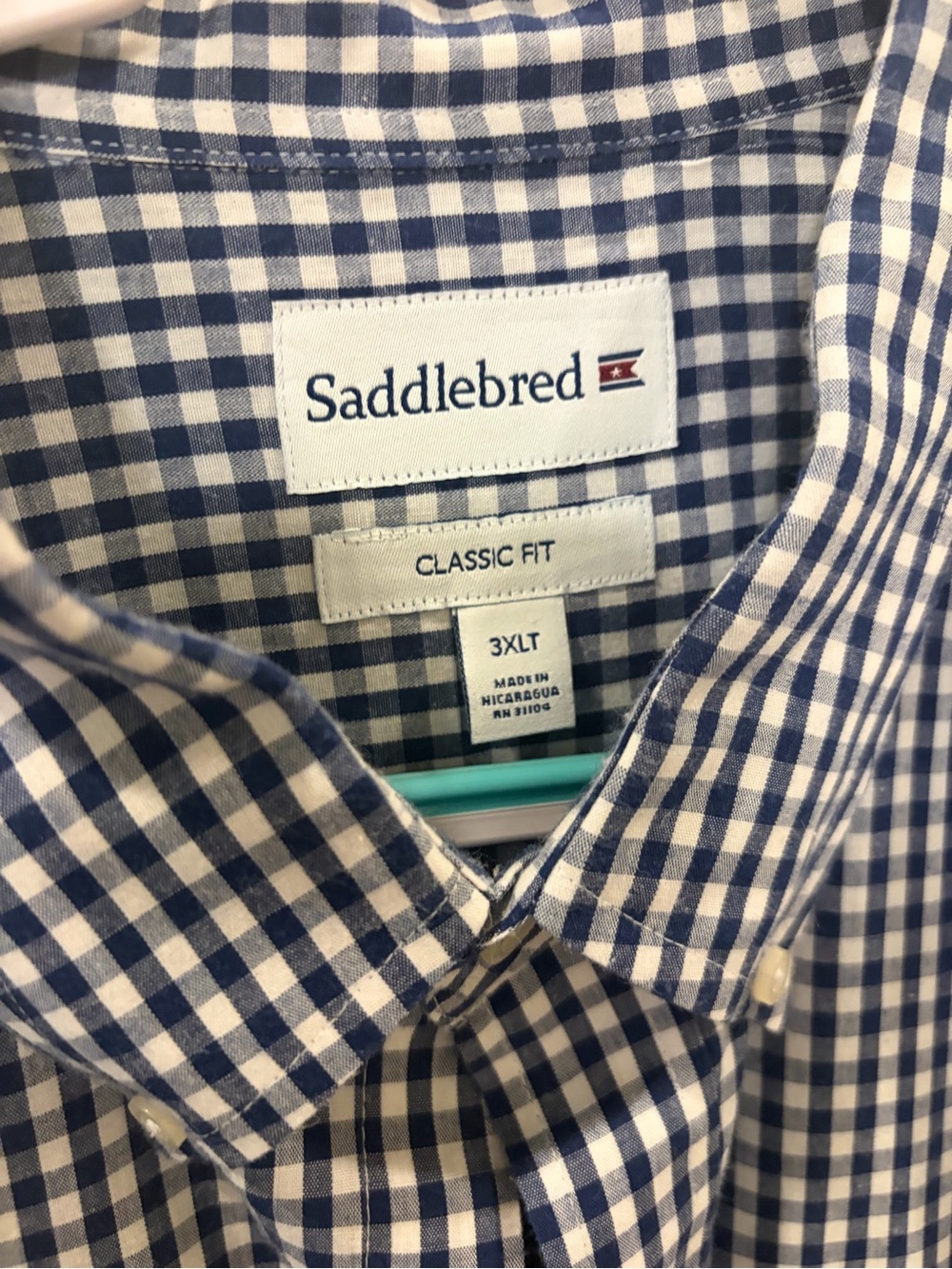 Saddlebred‎ Blue and White Checked Button-Down Shirt 3XL